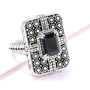John Hardy JAI Black Spinel 2.80ct Tablet Textured Sterling Silver Ring-6 NIB